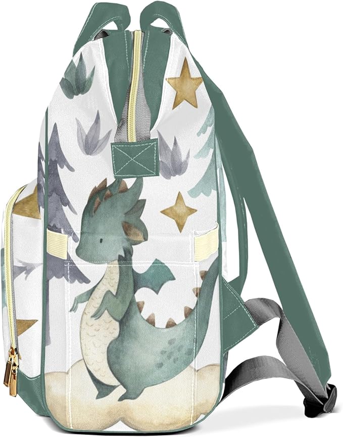 Personalized Cute Dragon Watercolor Custom with Name Diaper Bag Backpack For Baby Boy Girl Dad Mom Unisex for Adult Daypack Holiday Gift