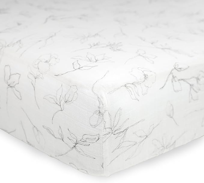 Little Unicorn 100% Natural Organic Cotton Muslin Crib Sheets | Breathable, Naturally Soft Fabric (Pencil Floral)
