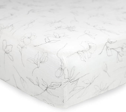 Little Unicorn 100% Natural Organic Cotton Muslin Crib Sheets | Breathable, Naturally Soft Fabric (Pencil Floral)