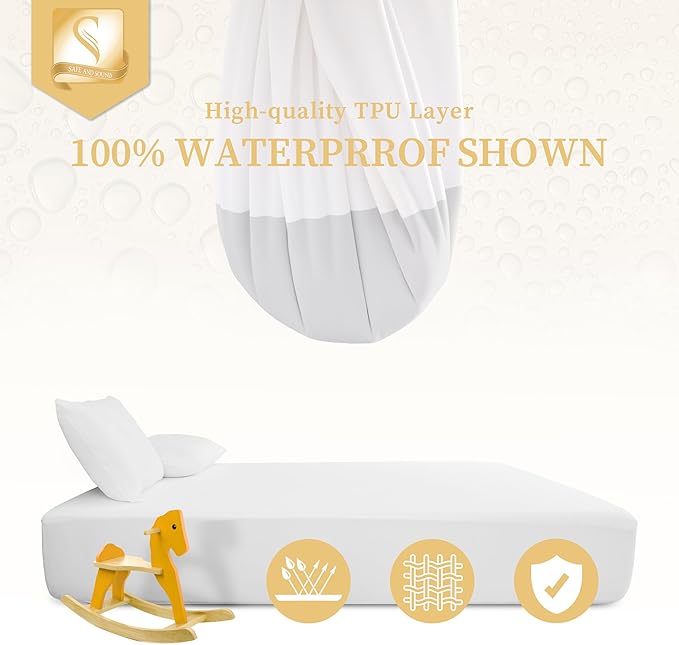 Safe and Sound Waterproof Mattress Protector, Cal King Size Premium Mattress Cover, Noiseless Breathable Soft, Fitted Deep Pocket 8-21 Inch Bed Cover, Machine Washable