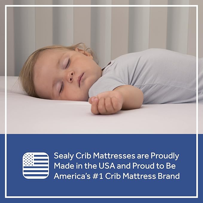 Sealy Baby Refresh Breathable 2 Stage Waterproof Crib Mattress Plus Toddler Bed Fit, Removable Knit Cover, GREENGUARD Gold Certified, Safety & Quality Tested, Made in USA, 52X28 -White