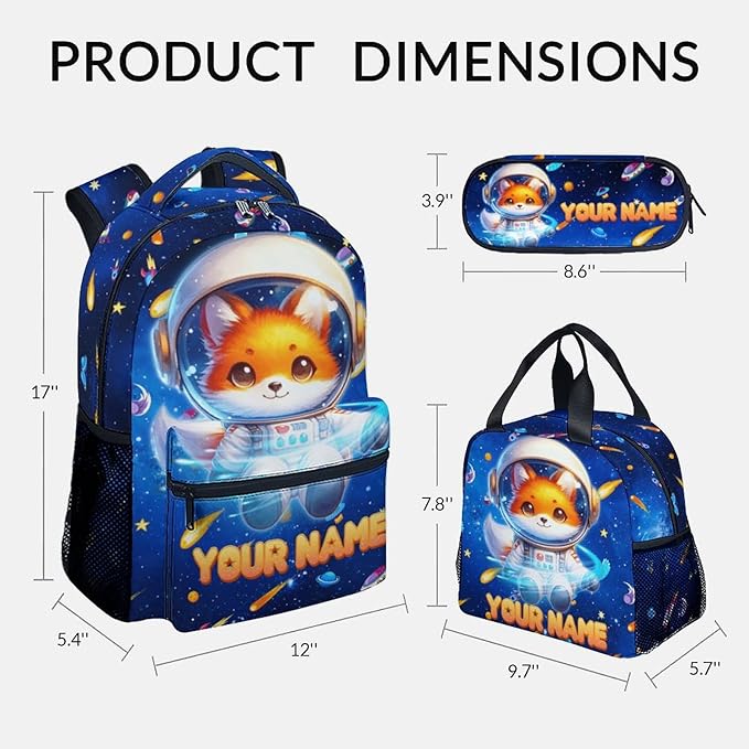 GiftoFLUX Personalized Backpack - 3Pcs Kids Backpack Set with Name for Girls Boys - Lightweight Toddler Bookbag with Planet - School Bag for Kindergarten/Preschool/Elementary(17 Inch)