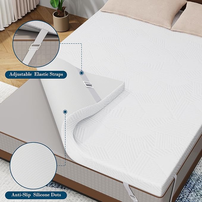 2 Inch Full Size Memory Foam Mattress Topper, Cooling Gel Bed Topper with Removable Cover, Soft & Pain Relief & Breathable, CertiPUR-US & Oeko-Tex Certified