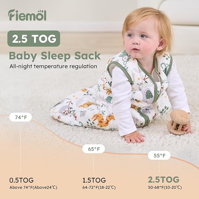 Baby Sleep Sack 12-18 Months, 2.5 TOG Cotton Winter Baby Wearable Blanket with 2-Way Zipper, Warm Soft Sleeping Bag for Toddler Boy Girl, Large Giraffe