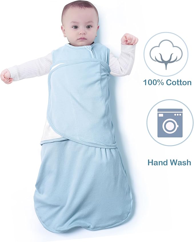 Baby Sleep Sack Swaddle,Swaddles 3-6 Months,3-Way Adjustable Wearable Transition Blanket Boy And Girl,100% Cotton,TOG 1.0(Cyan)