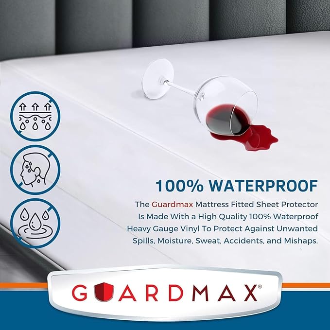 Guardmax Heavy Gauge Vinyl King Size Mattress Protector - Waterproof & Dust Proof Mattress Cover with Stretchable Pockets - Soft, Comfortable, & Noiseless Waterproof Fitted Sheet.(78 x 80 x 12)