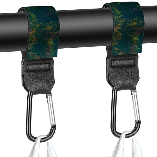 Stroller Straps, Mommy Hooks Diaper Bags, Universal Shopping cart, Wallet, Backpack - 2 Packs (Forest)