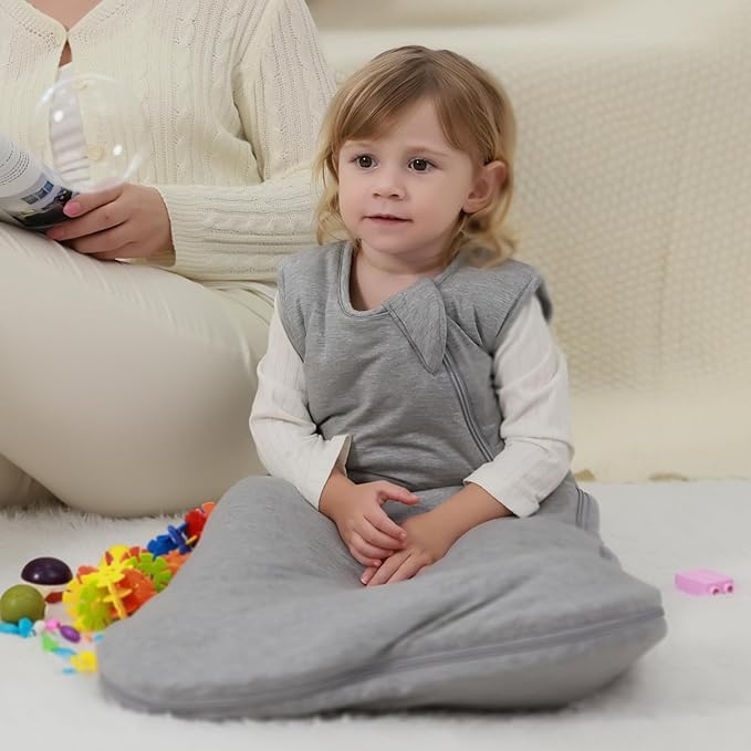 Mosebears Unisex Rayon Made from Bamboo Wearable Blanket with 2-Way Zipper,2.5 Tog Baby Winter Sleep Sack (Grey,18-36 Months)