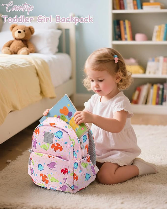 CAMTOP Toddler Backpack for Boys Girls 2-4, Kids Backpacks for Kindergarten Preschool, 12" H Small Bookbag for Daycare Travel (Pink Dinosaur, 12''- Not fit A4 folder)