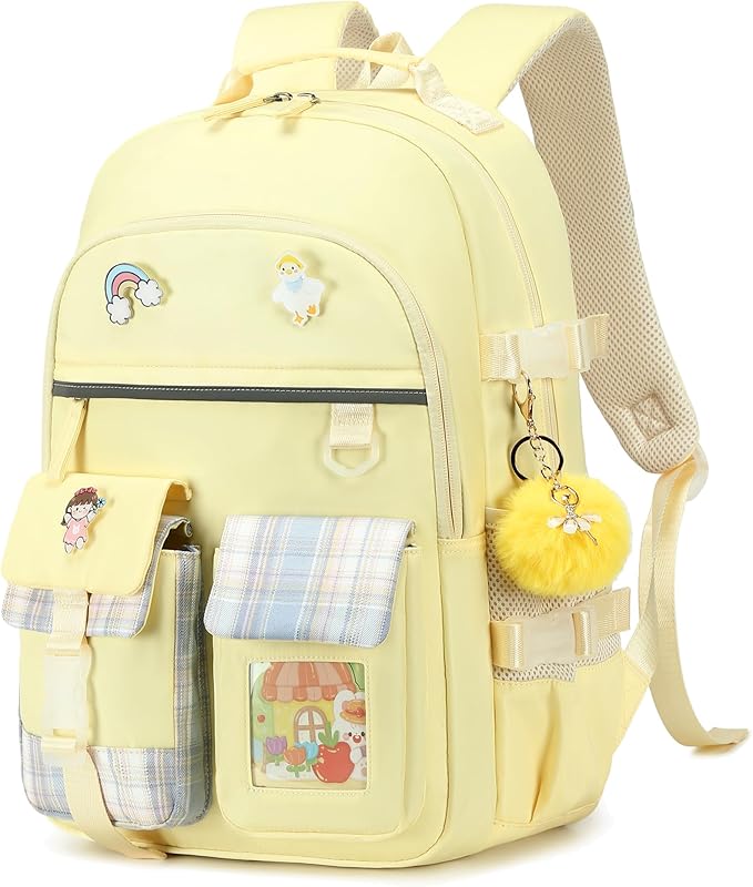 KIDNUO Backpack for Girls, 15.6 Inch Laptop School Bag Kids Kindergarten Elementary College Backpacks Large Bookbags for Teen Girl Women Students Casual Travel Daypacks (Yellow)