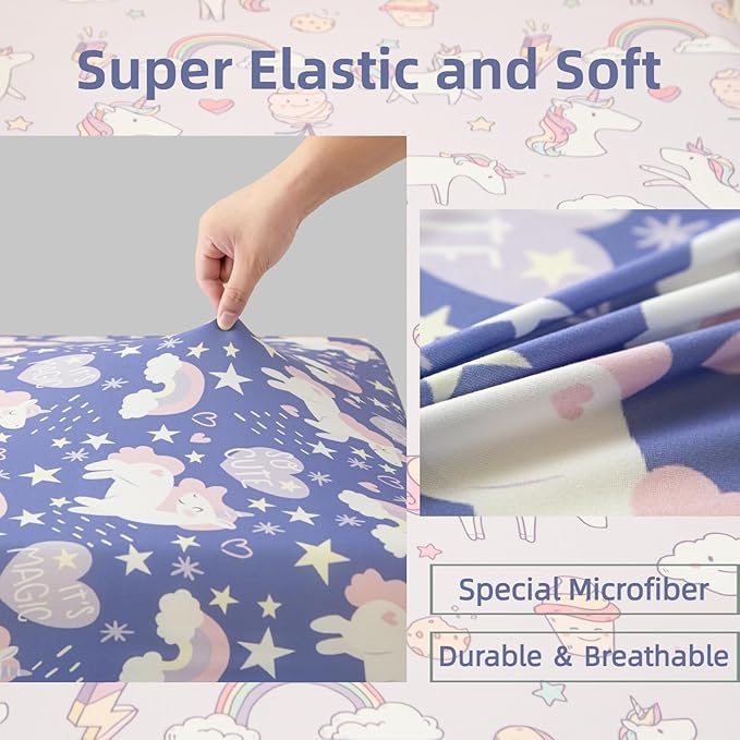 SDIII 2 Pack Unicorn Crib Sheets for Baby Girl 52×28 Stretchy Microfiber Jersey Knit Fall Baby Sheets for Standard Crib and Toddler Mattress