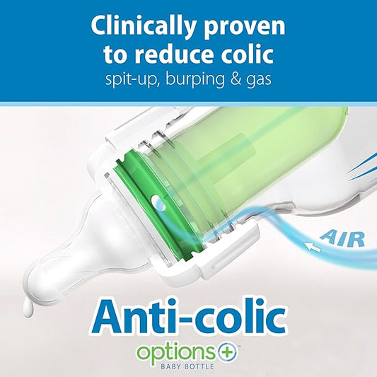 Dr. Brown's Natural Flow Anti-Colic Options+ Narrow Baby Bottle, 4 oz/120 mL, with Level 1 Slow Flow Nipple, Pink, 0m+, 4 Pack