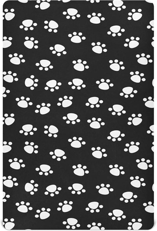 White Paw Dog Crib Sheets Soft Breathable Fitted Baby Crib Sheets Mattress Cover for Girl Boys, 52" x 28" x 9"