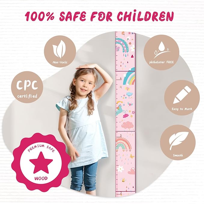 Woodemon Personalized Name Growth Chart for Kids, Unicorn Wooden Wall Decor Growth Chart, Wall Decor for Kids Room, Wooden Growth Chart for Wall and Nursery Medical Office Toddler Playroom