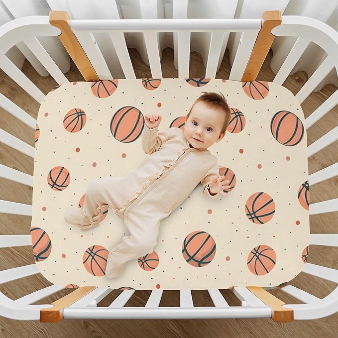 Baby Crib Sheets Fitted Crib Sheet Standard Crib and Toddler Mattress for Boys Girls 39 * 27in Pink Starfish Shell Pattern (Basketballs Dots Pattern, Small)