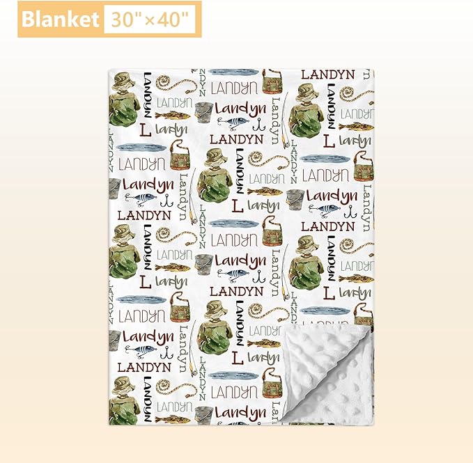 Personalized Baby Bedding Set - 3 Pcs Custom Name Crib Bedding Set for Nursery - Soft Baby Crib Set with Double Layer Blanket for Boy Girl - Customized Gifts for Infant Toddler - Green Fishing