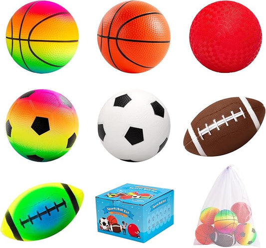 Balls for Toddlers Kids, Soft 7 Pack 5" Small Balls Easy to Grip - Footballs Soccer Basketball Kickball Playground Ball for Home Yard Pool - Boys Girls Birthday Gift or Stocking Stuffers