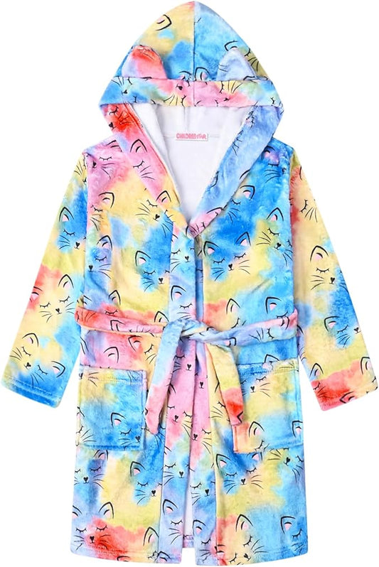 CHILDRENSTAR Girls Robe Kids Cat Bathrobes Plush Soft Fleece Pajamas Sleepwear