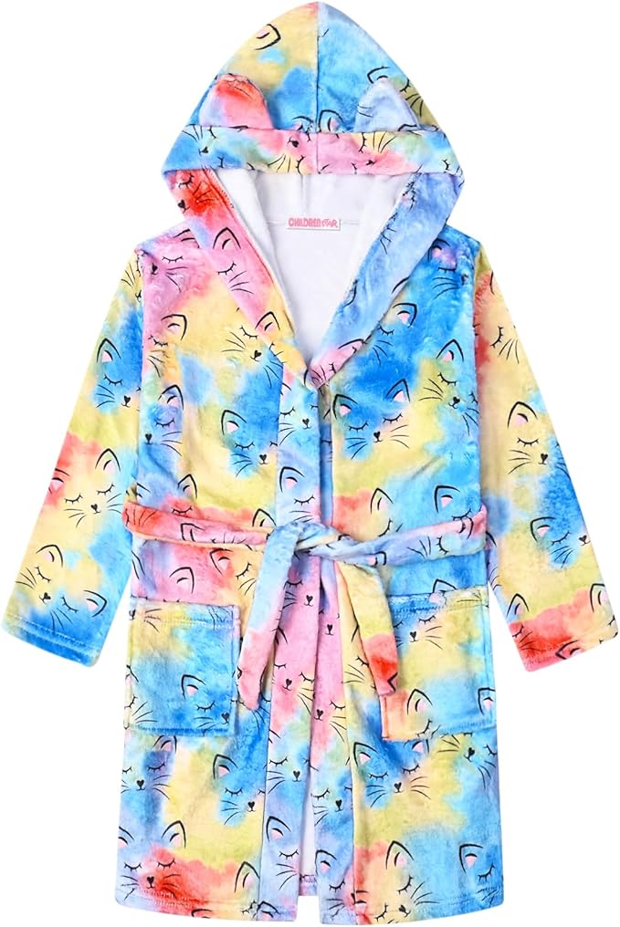 CHILDRENSTAR Girls Robe Kids Cat Bathrobes Plush Soft Fleece Pajamas Sleepwear