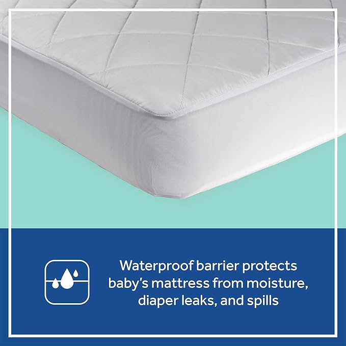 Sealy Baby Cool Comfort Cooling Breathable Waterproof Crib Mattress Protector Pad, Toddler Bed Cover, Infant and Newborn Durable Comfortable Topper, Machine Washable and Dryer Friendly, 52x28”- White