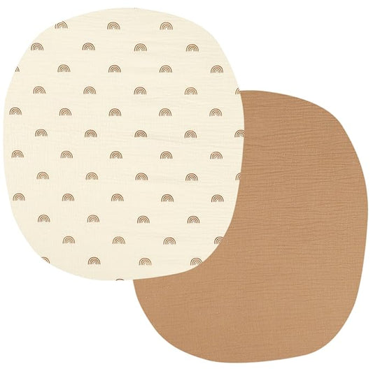 Onacosht Muslin Bassinet Sheets 24" x21" Compatible with Graco Pack ‘n-Play Dome LX Bassinet, Small Round Bassinet Sheets 2 Pack 100% Cotton Natural and Rainbow