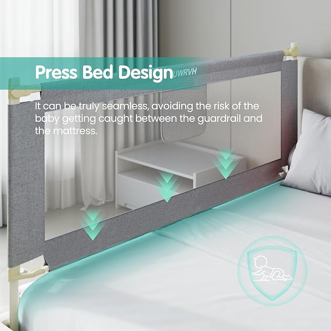 Bed Rails for Toddlers，Toddler Bed Rails，Bed Rail for Baby - Adjustable Height Bed Guard with Child Safety Lock, Universal Fit for King/Full/Twin Beds (Grey, 1 Side 74.8Inch)