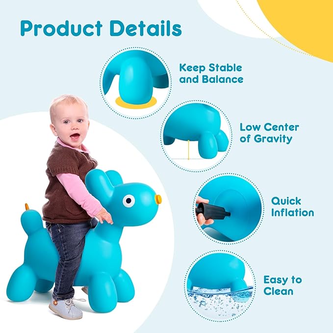 Upper Rider Bouncy Horse Dog Hopper for Toddlers, Bouncy Pals Inflatable Ride-on Animals for Kids, Jumping Horse Hopping Toys Gifts for Boys Girls 18 Months 2 3 4 5 6 Years Old, Blue Balloon Dog