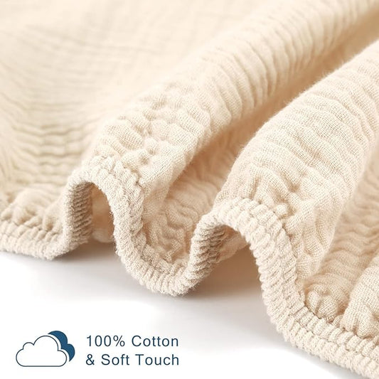 GRSSDER Soft Muslin Crib Sheet 2 Pack, 100% Cotton Crib Sheets for Boys and Girls, Fit Standard Crib Mattresses 52" x 28" Safe and Snug, Beige/Natural