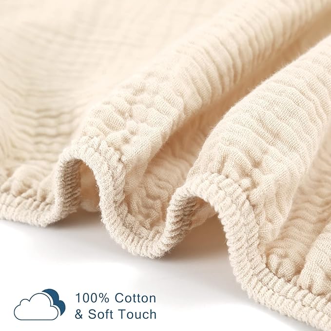 GRSSDER Soft Muslin Crib Sheet 2 Pack, 100% Cotton Crib Sheets for Boys and Girls, Fit Standard Crib Mattresses 52" x 28" Safe and Snug, Beige/Golden Autumn