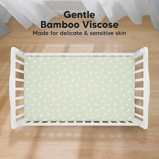 KeaBabies 2-Pack Baby Crib Sheets for Boys, Girls - 52x28 Viscose Derived from Bamboo Toddler Bed Sheets Neutral, Fitted Crib Mattress Cover for Standard Baby Bedding, Soft & Cozy (Herb)