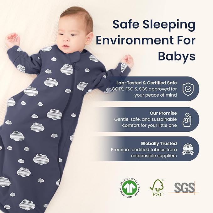 Unisex Sleeping Bag for Babies and Toddlers 1.0 Tog Sleep Sack 0-6 Months, Newborn Sleep Sack, Wearable Blanket Baby, One Piece Long Sleeves, Gifts for Baby