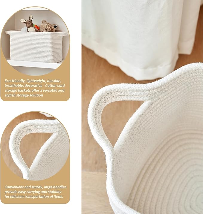 R RUNKA Cotton Rope Storage Basket 15"x10"x9" – Fabric Storage Bins for Organizing Clothes,Toys,Blankets – Durable Woven Storage Basket for Closet, Shelf & Living Room