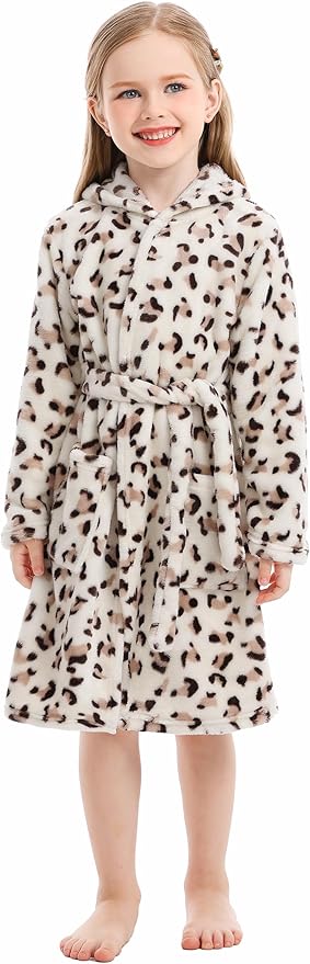Toddler Robes Cute Pattern Bathrobe Unisex Kids Robe Baby Flannel Hoodie Pajamas Sleepwear