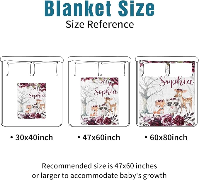 Custom Name Crib Bedding Set 3-Piece – Rose Animal Design Baby Bedding Set with Personalized Soft Blanket, Fitted Sheet, Changing Pad Cover – Ideal Newborn Gift for Boys and Girls