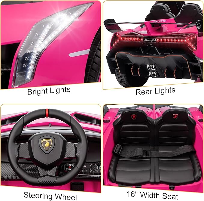 Winado 12V Ride on Car, Electric Vehicle Licensed Lamborghini Veneno for Kids, Battery Powered Car Toy w/Parent Control, Hydraulic Doors, 3 Speeds, LED Headlights, Horn, Engine Sounds - Pink
