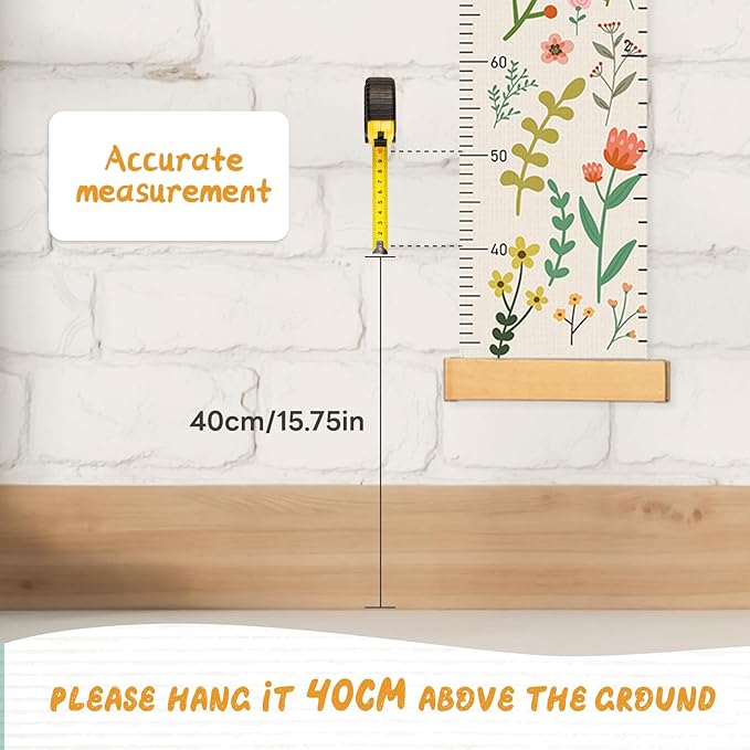 Woodemon Personalized Name Growth Chart for Wall, Painted Plants Canvas Height Chart for Kids Baby Child Toddler, Canvas Growth Chart for Wall Nursery Decor, Hangable & Waterproof