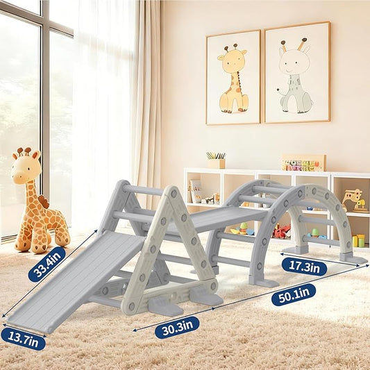 9-in-1 Pikler Triangle Set, HDPE PP Plastic Durable 1-8 Toddler Climbing Toys Indoor with Arch, Ramp, Ladder & Slide, Indoor Montessori Toddler Playground Jungle Gym Playset for Toddlers, White
