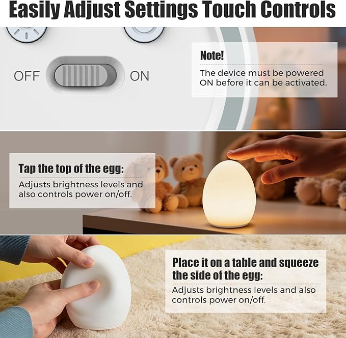 Harmobub Baby Night Light, Silicone Egg Light for Kids, Portable Touch Night Lamp with 11 Colors Changing, Nursery Night Light for Breastfeeding, BPA Free, Eye Caring, Soft