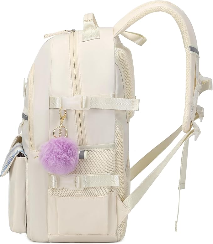 KIDNUO Backpack for Girls, 15.6 Inch Laptop School Bag Kids Kindergarten Elementary College Backpacks Large Bookbags for Teen Girl Women Students Casual Travel Daypacks (Beige)