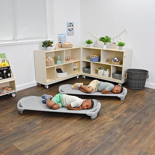 Children’s Factory SpaceLine Nap Cots, Kids Daycare and Preschool Sleeping Cot, Standard Size, Set of 4, Gray