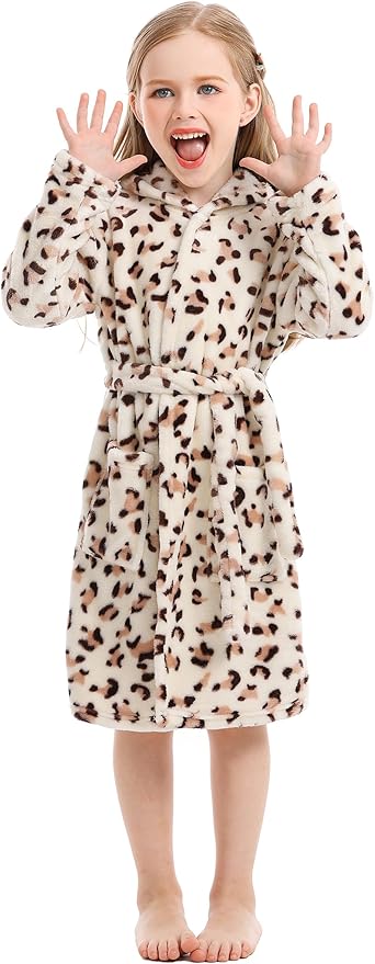 Toddler Robes Cute Pattern Bathrobe Unisex Kids Robe Baby Flannel Hoodie Pajamas Sleepwear