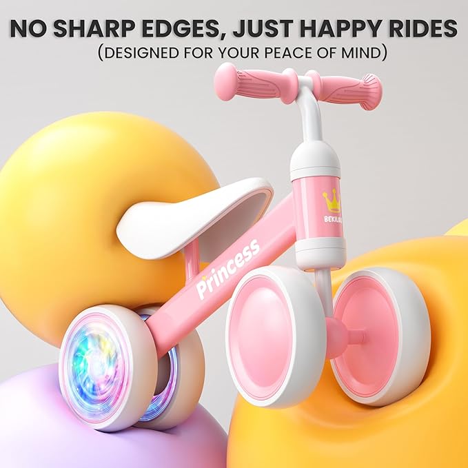 BEKILOLE Baby Balance Bike for 1 Year Old Girl Gifts, 12-24 Month Toddler Balance Bike, 4 Silent Wheels Pre-School First Ride On Toys, 1st Birthday Gifts