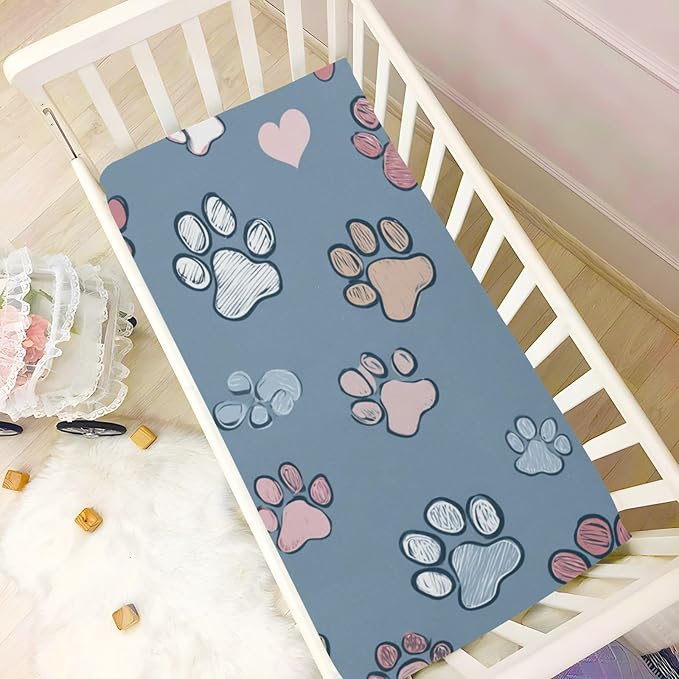 Blue Footprints Crib Sheets Standard Crib Toddler Mattresses Cover Fitted Baby Bed Sheet Breathable Crib Mattress Sheet for Girls Boys 52" x 28"x5''