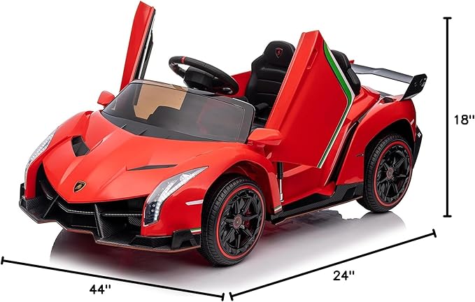 Winado 12V Ride on Car, Electric Vehicle Licensed Lamborghini Veneno for Kids, Battery Powered Car Toy w/Parent Control, Hydraulic Doors, 3 Speeds, LED Headlights, Horn, Engine Sounds - Red