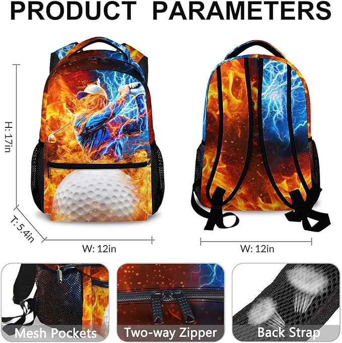 CustomWish Boys School Backpack - Golf Boys Backpacks for Kids Teens Elementary Middle Primary High Senior - 17 Inch Lightweight Cool Sport Bookbag for School Travel