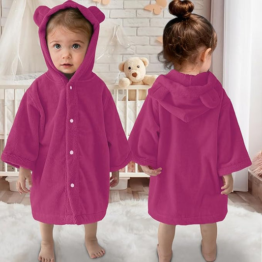 VOOVA & MOVAS Toddler Hooded Poncho Towel with Bear Ear, 0-3Years | 100% Cotton, Ultra-Soft & Absorbent | Gentle for Sensitive Skin, Bath, Pool & Beach Towel | Newborn, Rose Red