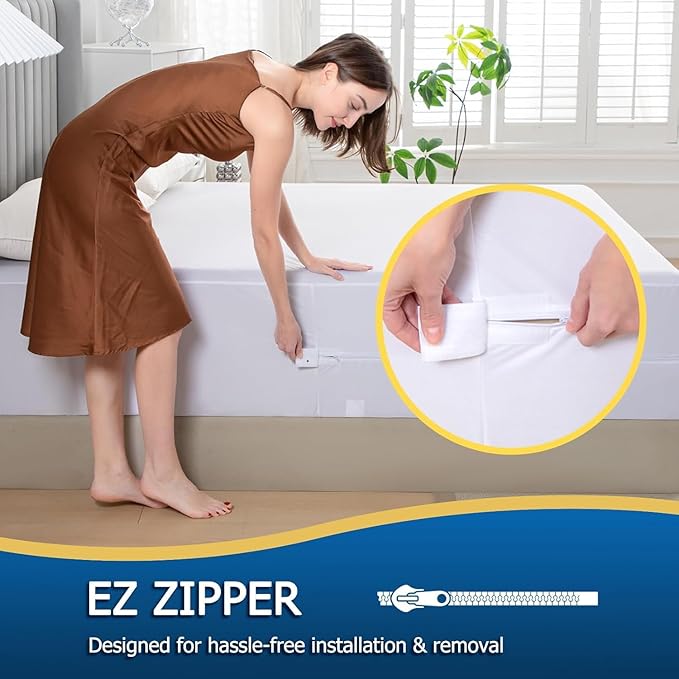 California King Waterproof Zippered Mattress Encasement, Breathable, Noiseless, Machine-Washable Zipped Mattress Cover, Fitting 7" - 15" Deep Mattress