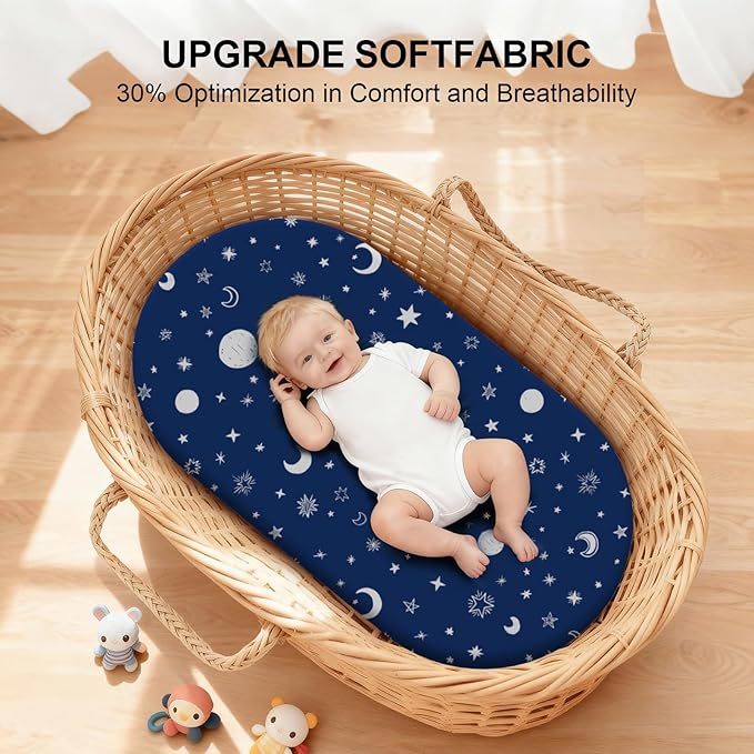 Baby Bassinet Sheets for Baby Boy Girls,4-Pack Fitted Bassinet Sheets Set Compatible with Halo Bassinest Swivel Sleeper,Baby Delight,Angelbliss,32"X16" (Starry Universe)