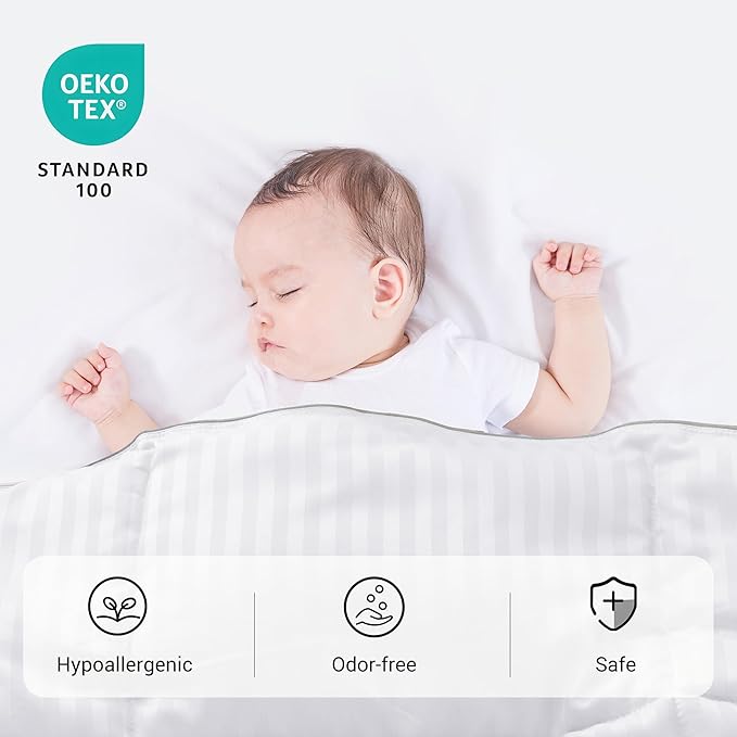 ZPECC Toddler Down Alternative Comforter, 39x47 Hypoallergenic Baby Blanket Quilt, Soft Breathable Lightweight All Season Kids Duvet Insert for Crib Stroller Cot Daycare, White Stripe