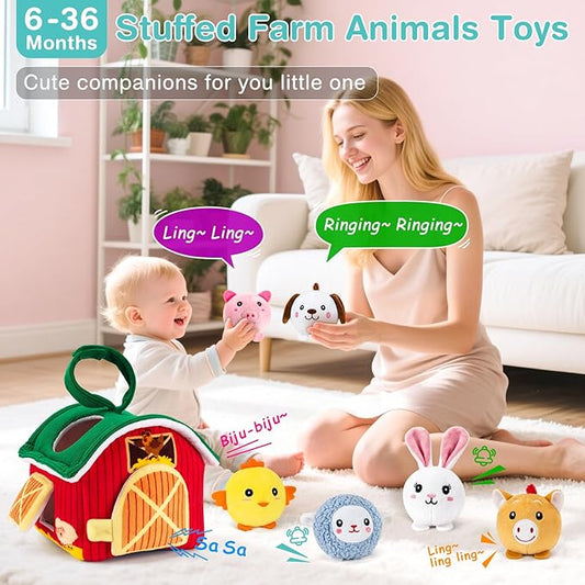 Baby Toys 6-12 Months, Barn Toy with Stuffed Farm Animals - Rattle, Crinkle Paper, Montessori Toys for 1 Year Old, Sensory Toy for Toddlers 1-3 Birthday Gifts Infant Christmas Stocking Stuffers